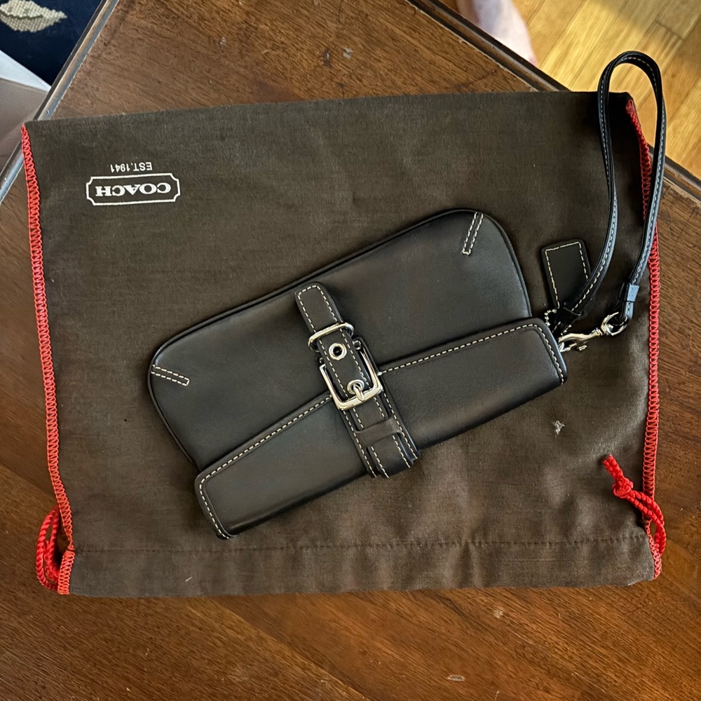 Coach Black Leather Wristlet with Silver Buckle - Picture 5 of 5